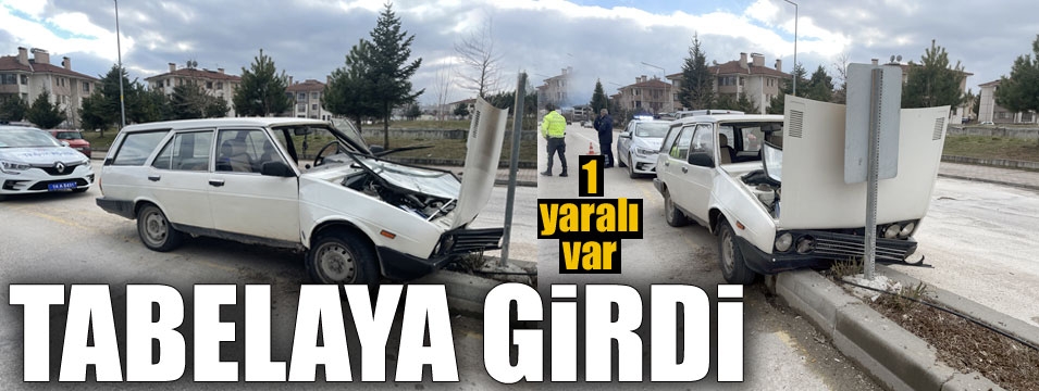 Trafik tabelasına çarpan otomobilin sürücüsü yaralandı