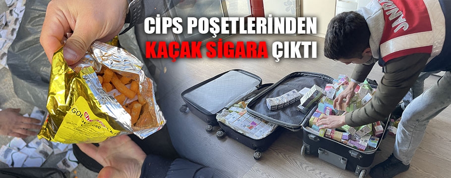 Cips poşetlerinin içerisine gizlenmiş kaçak sigara ele geçirildi