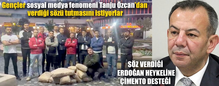 Gençlerden heykele çimento desteği