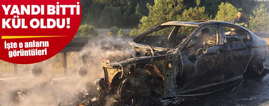 Bolu'da seyir halindeyken yanan otomobil kullanılamaz hale geldi