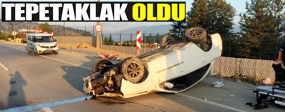 Bolu'da kontrolden çıkan otomobil tepetaklak oldu