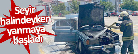 Bolu'da klasik Mercedes seyir halindeyken yandı