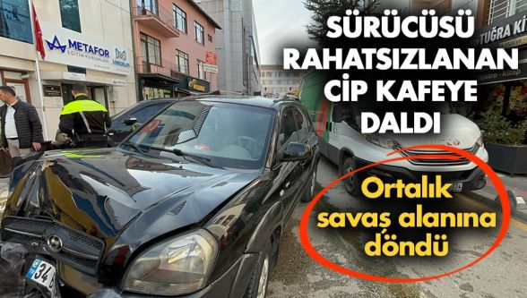 Bolu'da sürücüsü rahatsızlanan cip kafeye daldı