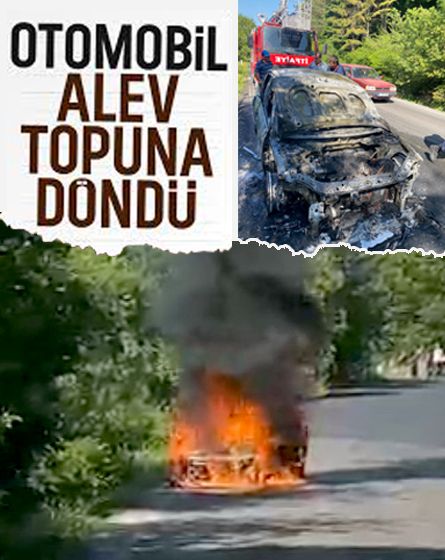 Gölcük yolunda otomobil alev alev yandı !