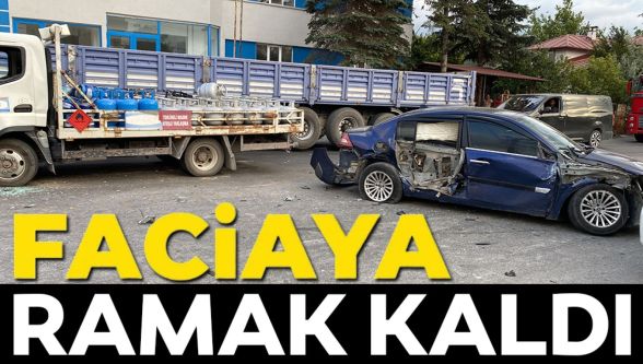 Tüp yüklü kamyona çarparak durabildi: Faciaya ramak kaldı