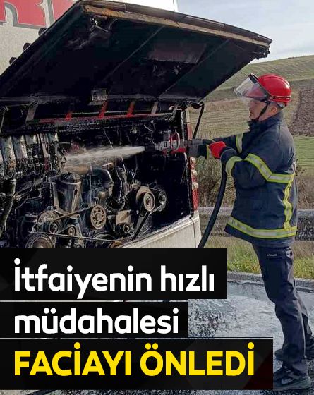 Yolcu otobüsünün motor kısmından alevler yükseldi