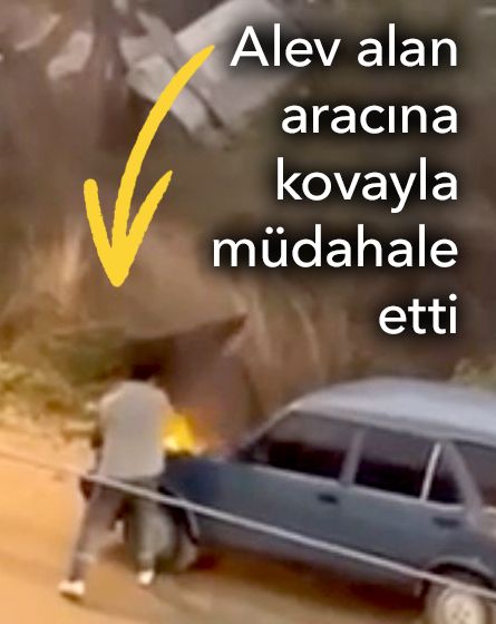 Bolu'da araçta çıkan yangını sürücü kovayla söndürdü