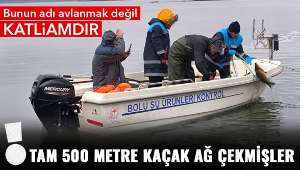 Seben Taşlıyayla Göleti'nde 500 metrelik kaçak ağ ele geçirildi