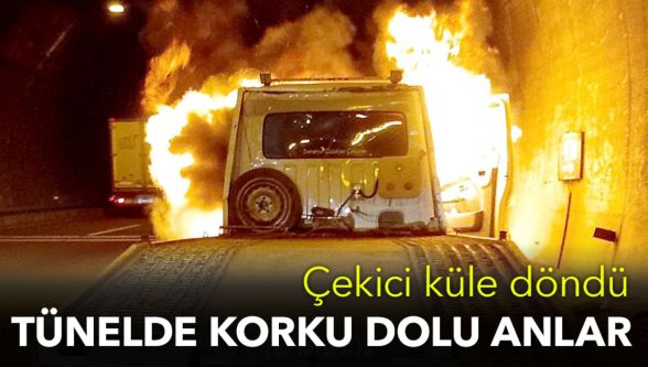 Bolu Dağı Tüneli'nde alevler yükseldi: Çekici küle döndü