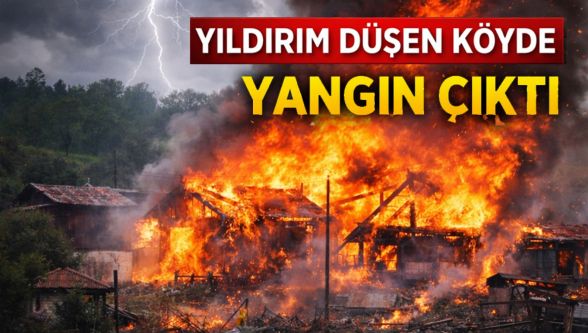 Bolu'da yıldırım düştü, ahır alevlere teslim oldu