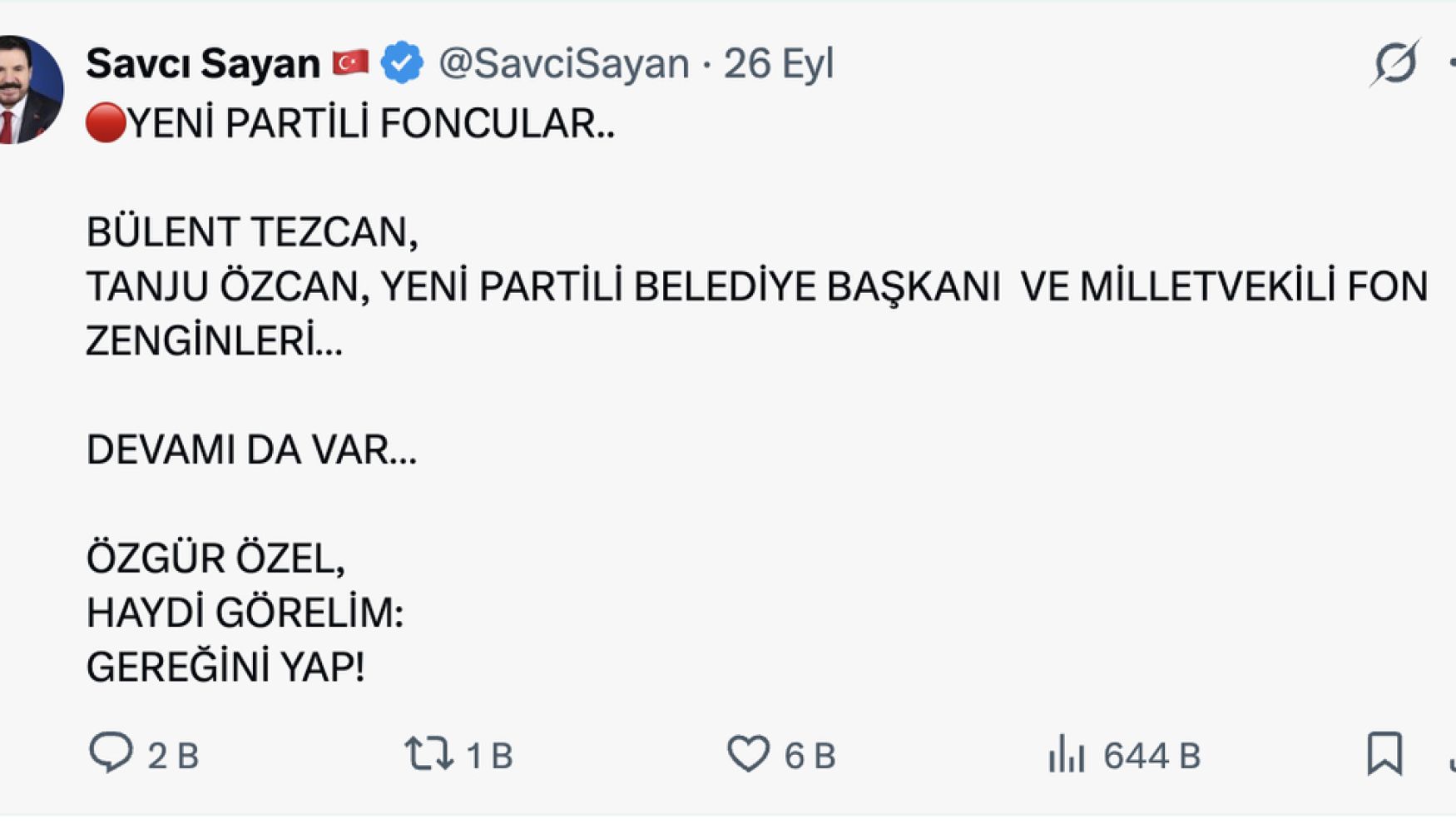 Savcı Sayan’dan tutuklu Tanju Özcan’a “fon” suçlaması: Gözler MASAK raporunda