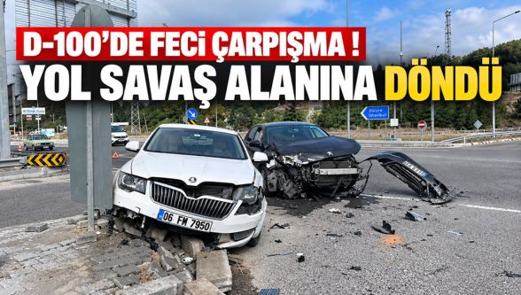 D-100 Abant Kavşağı'nda feci kaza: Otomobiller hurdaya döndü, yaralanan olmadı