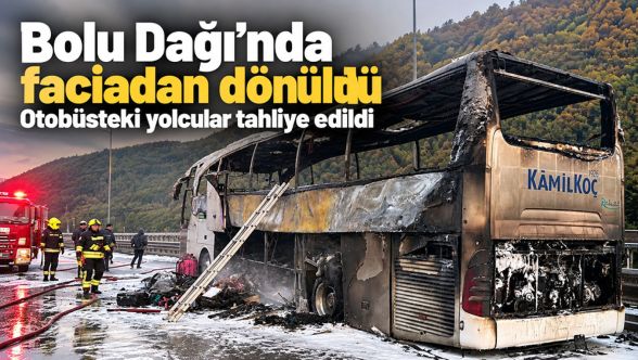 Bolu Dağı Tüneli viyadüklerinde yolcu otobüsü alev alev yandı